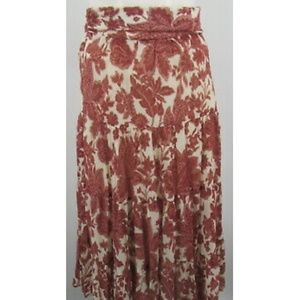 Ba&sh wonder red and white floral print midi skirt size 2